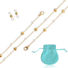 Load image into Gallery viewer, Pearl and Gold Heart Face Mask Lanyard Holder, Necklace, Eyeglass Chain, Sunglasses Holder Strap