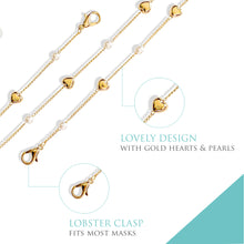 Load image into Gallery viewer, Pearl and Gold Heart Face Mask Lanyard Holder, Necklace, Eyeglass Chain, Sunglasses Holder Strap
