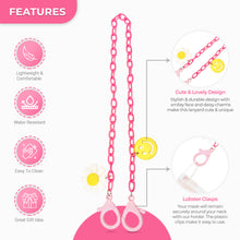 Load image into Gallery viewer, Pink Plastic Mask Holder with Daisy and Smiley Face Charms