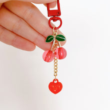 Load image into Gallery viewer, Cherry Heart Keychain, Red heart Keyring