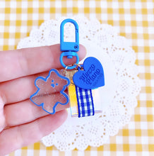 Load image into Gallery viewer, Cute Blue Bear Keyring with Heart Charm