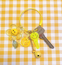 Load image into Gallery viewer, Cute Yellow Key Ring with Smiley Face, Happy Flower, Bear Charms