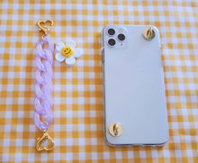 Load image into Gallery viewer, Cute Purple Phone Case Chain Strap with Smiley Flower Charm