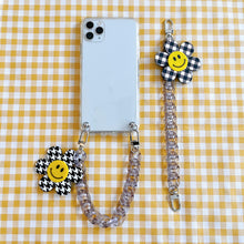 Load image into Gallery viewer, Checkered Smiley Flower Phone Case Chain