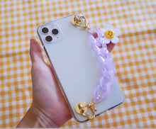 Load image into Gallery viewer, Cute Purple Phone Case Chain Strap with Smiley Flower Charm
