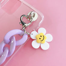 Load image into Gallery viewer, Cute Phone Case Chain with Smiley Flower Charm (Purple and White)