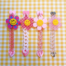 Load image into Gallery viewer, Pink Phone Strap Chain with Smiley Flower Charm (includes pink heart phone case hooks)