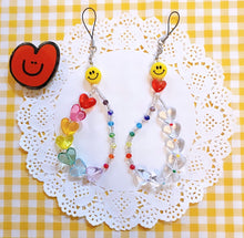 Load image into Gallery viewer, Cute Beaded Phone Strap Holder with Smiley Face and Heart Charms
