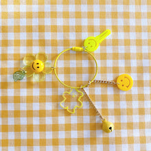 Load image into Gallery viewer, Cute Yellow Key Ring with Smiley Face, Happy Flower, Bear Charms
