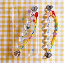 Load image into Gallery viewer, Beaded Heart Phone Strap Chain with Silver Metal Heart Adhesive Hooks
