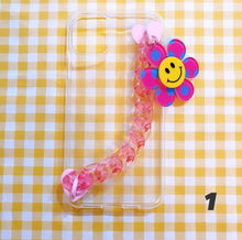 Load image into Gallery viewer, Pink Phone Strap Chain with Smiley Flower Charm (includes pink heart phone case hooks)
