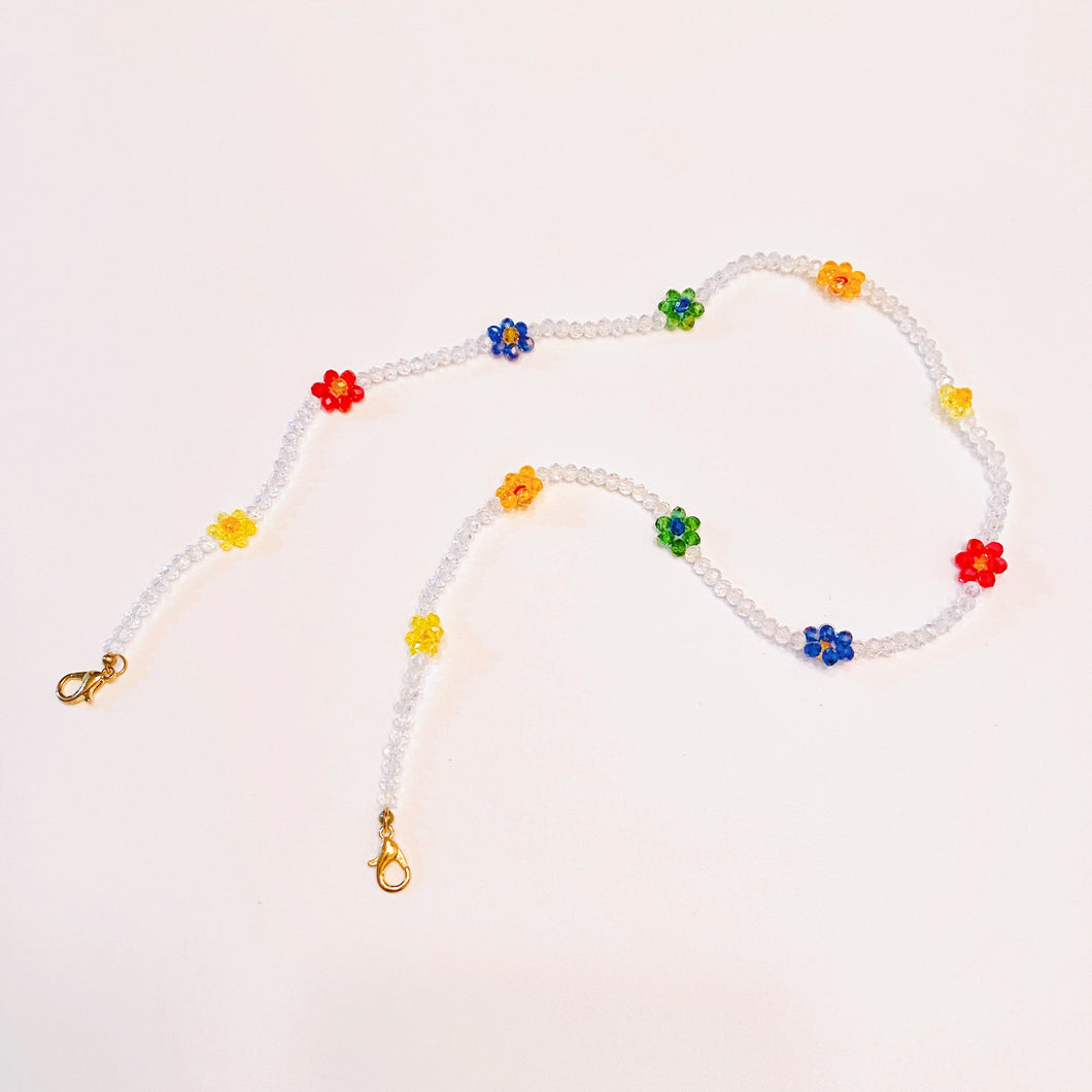 Flower Beaded Mask Holder Chain Necklace with Metal Clasp