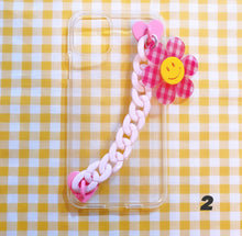 Load image into Gallery viewer, Pink Phone Strap Chain with Smiley Flower Charm (includes pink heart phone case hooks)
