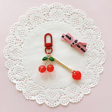 Load image into Gallery viewer, Cherry Heart Keychain, Red heart Keyring
