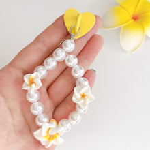 Load image into Gallery viewer, Pearl and Yellow Plumeria Phone Case Charm with Heart Adhesive Hooks
