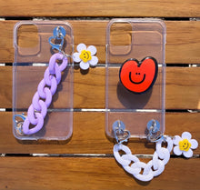 Load image into Gallery viewer, Cute Phone Case Chain with Smiley Flower Charm (Purple and White)
