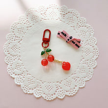 Load image into Gallery viewer, Cherry Heart Keychain, Red heart Keyring
