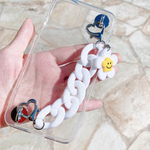 Load image into Gallery viewer, Cute Phone Case Chain with Smiley Flower Charm (Purple and White)
