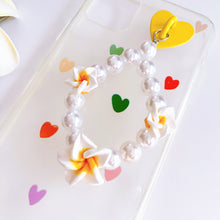 Load image into Gallery viewer, Pearl and Yellow Plumeria Phone Case Charm with Heart Adhesive Hooks
