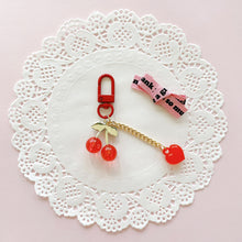 Load image into Gallery viewer, Cherry Heart Keychain, Red heart Keyring
